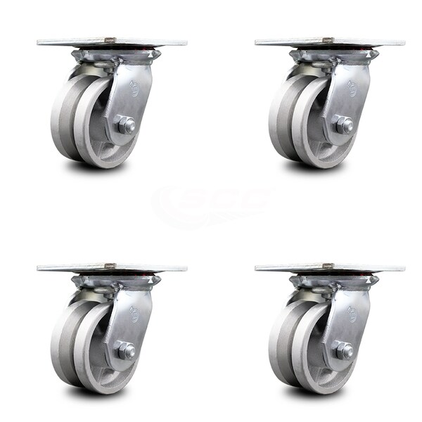 4 Inch Heavy Duty V Groove Semi Steel Caster Set with Ball Bearings SCC, 4PK